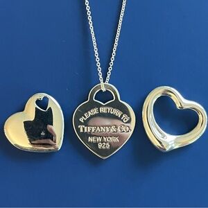 Tiffany & Co. Sterling Silver Heart Pendant x3 with 18 inch Cable Chain Necklace